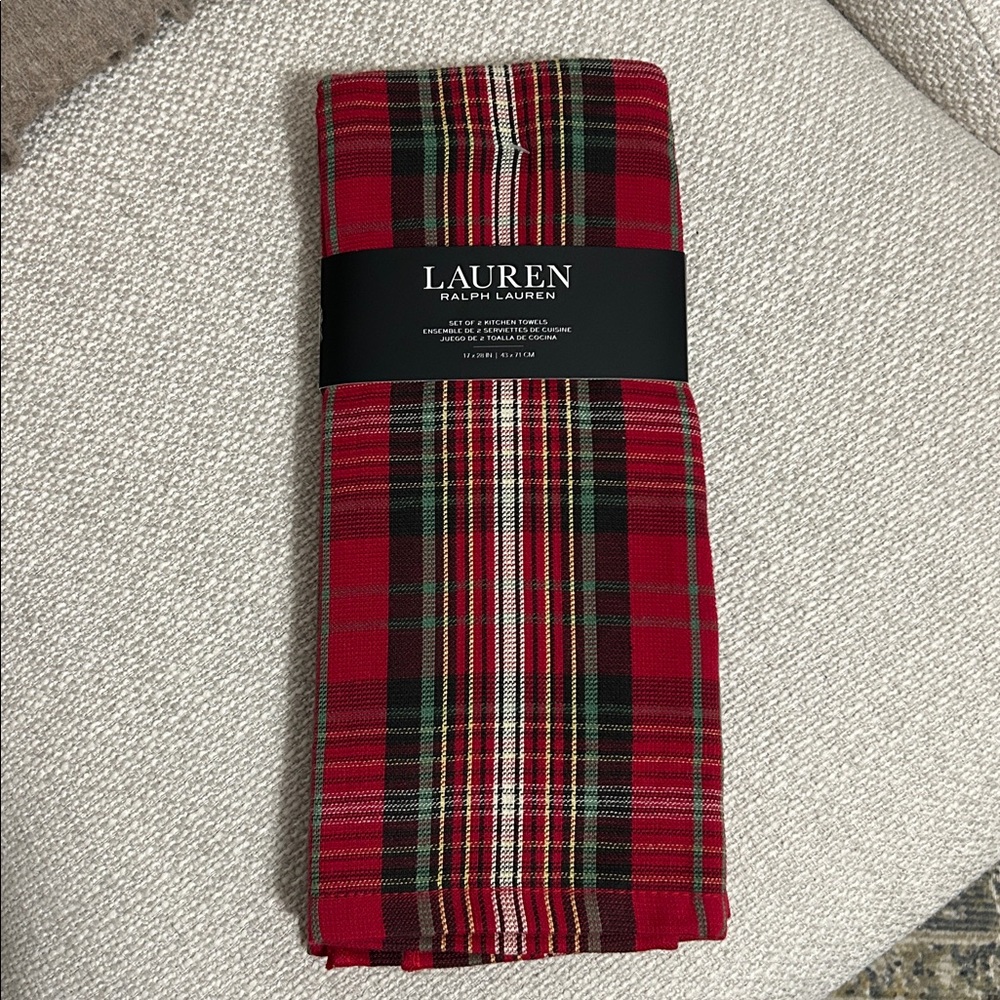 NWT Lauren Ralph Lauren Christmas Decor Holiday Tartan Plaid Kitchen Towels Set